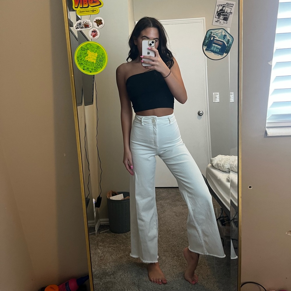 zara white wide legged pants